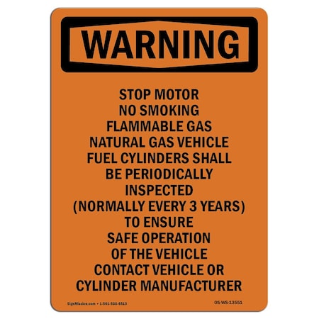Signmission OSHA WARNING Sign, Stop Motor No Smoking Flammable, 7in X 5in Decal, 5" W, 7" L, Portrait OS-WS-D-57-V-13551